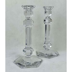 Val Saint-Lambert Gardenia Fine Crystal 9.5" Designer Candlesticks Set of 2